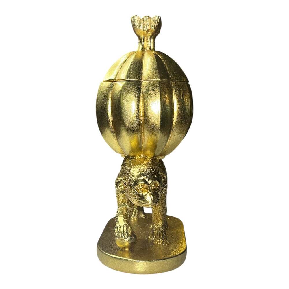Vintage Monkey With Golden Money Bag Trinket Box Resin Statue